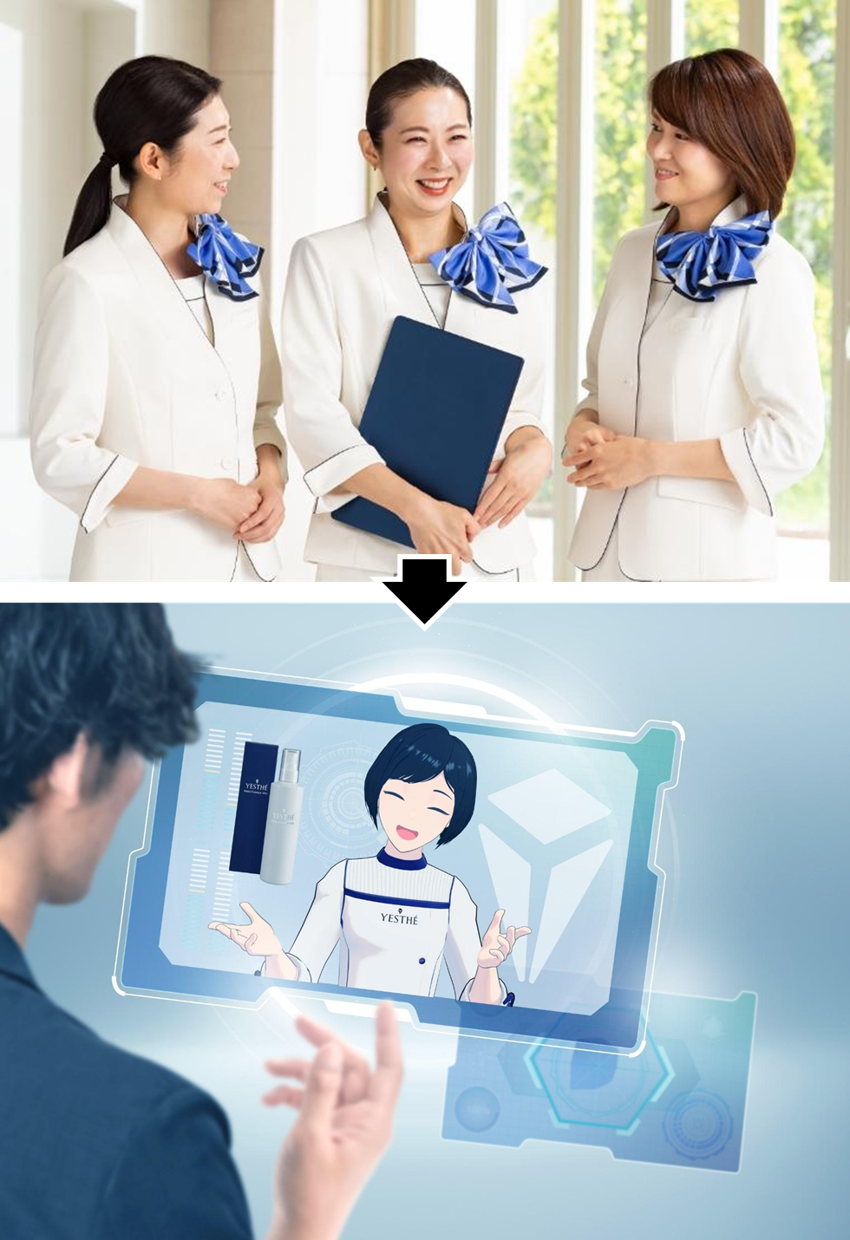 CONCIERGE：イエステ・アバターコンシェルジュによるサポート。PROFESSIONAL：サロン品質のプロ用商品。TECHNOLOGY：AIを導入した最先端テクノロジー。
